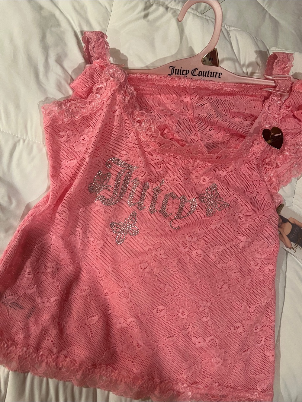 Juicy Couture Pink Lace Camisole and panty with Rhinestone Logo medium